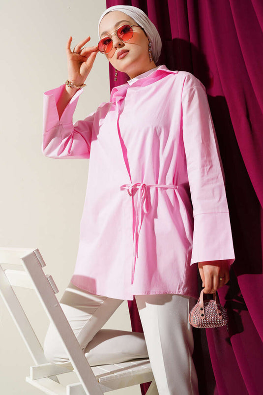 Side Rope Tied Kimono Pink