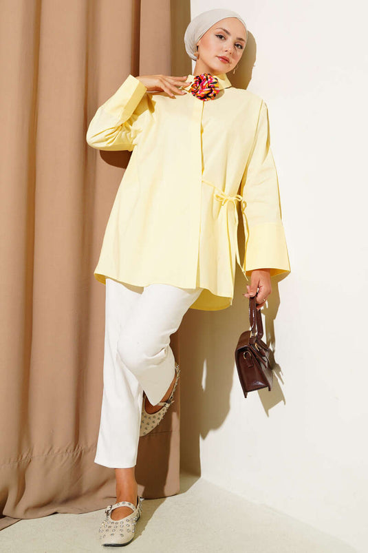 Side Rope Tied Kimono Yellow