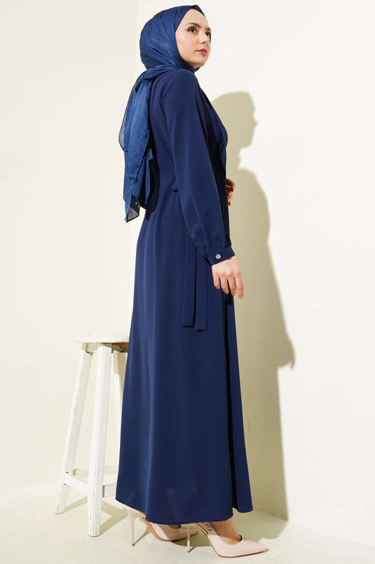 Kleid mit seitlicher Schnürung und Knöpfen, Marineblau