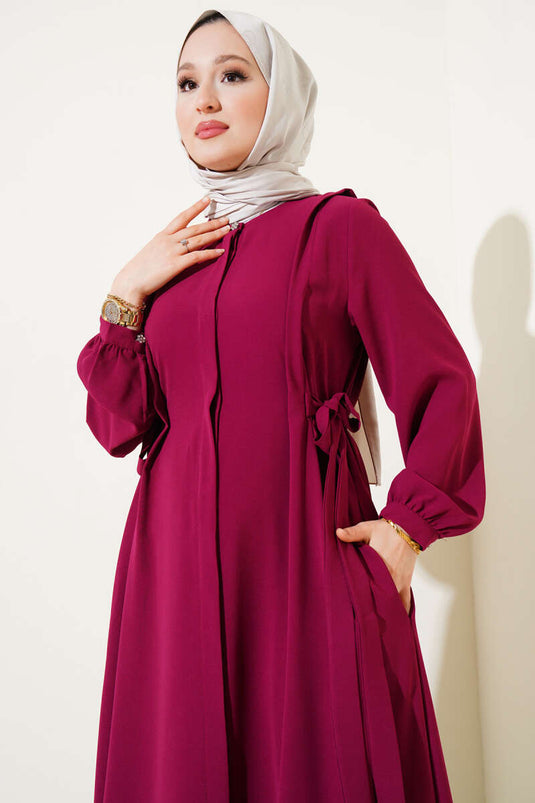 Robe boutonnée nouée sur le côté cerise