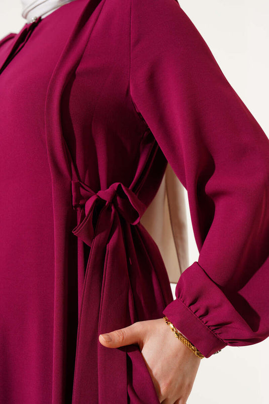 Robe boutonnée nouée sur le côté cerise