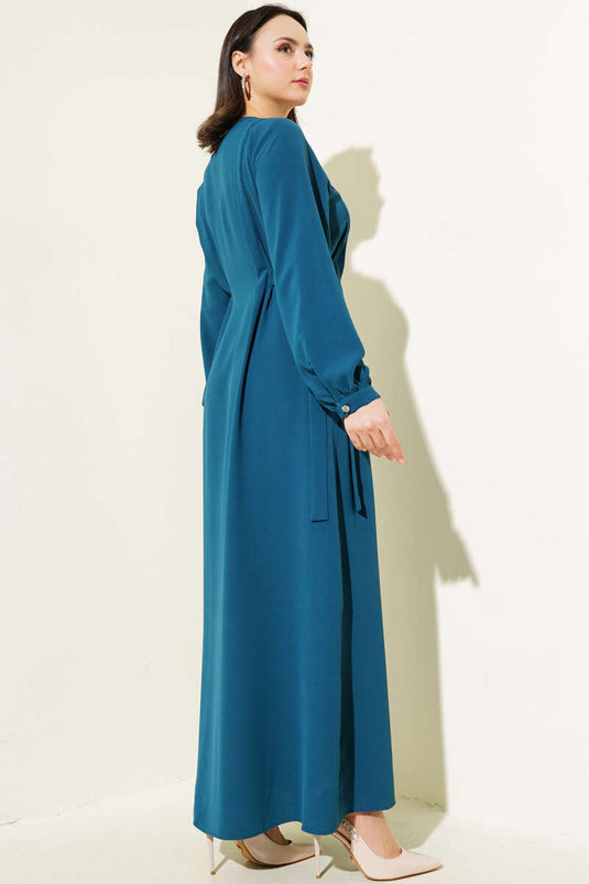 Robe boutonnée nouée sur le côté couleur émeraude