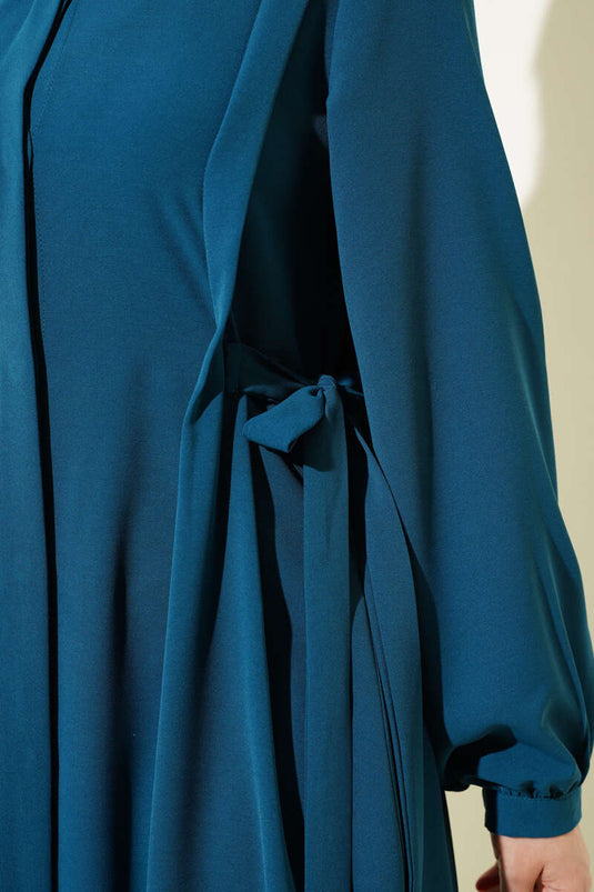 Robe boutonnée nouée sur le côté couleur émeraude