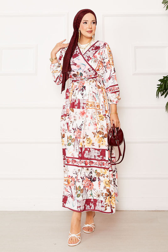 Costume en modal avec jupe nouée sur le côté rouge bordeaux