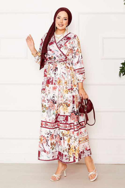 Costume en modal avec jupe nouée sur le côté rouge bordeaux