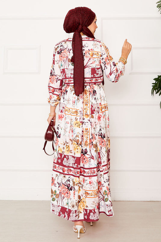 Costume en modal avec jupe nouée sur le côté rouge bordeaux