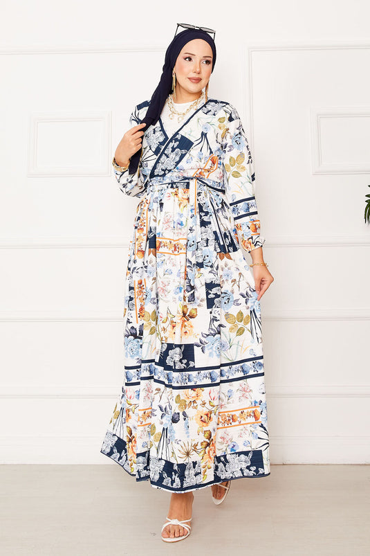 Costume en modal avec jupe nouée sur le côté bleu marine