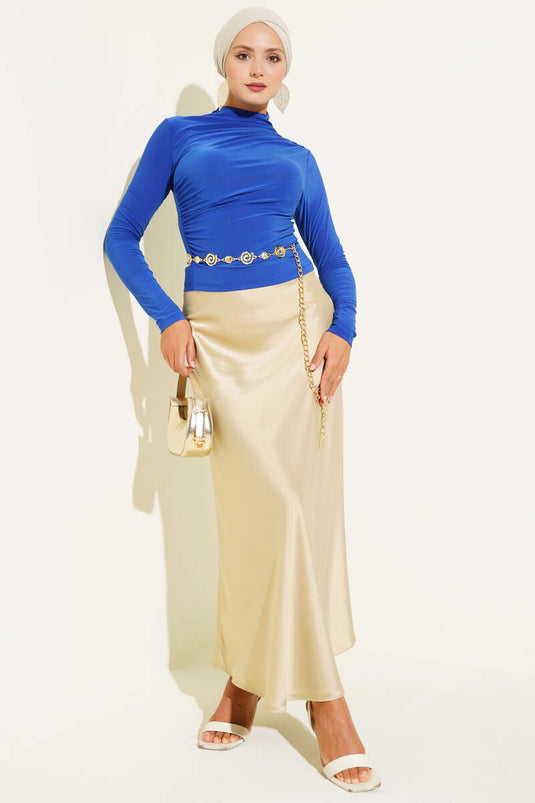 Yanları Büzgü Detaylı Sandy Bluz Saks