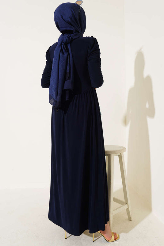 فستان ساندي ذو جوانب مكشكشة، أزرق داكن