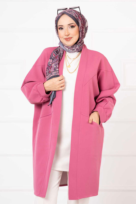 Atlas Hijab Jacke mit Seitentaschen Fuchsia