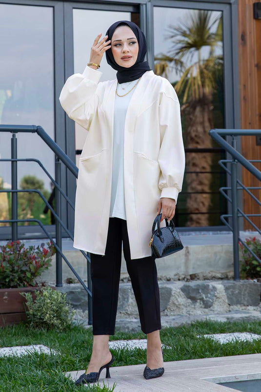 جاكيت حجاب أطلس مع جيوب جانبية حجرية