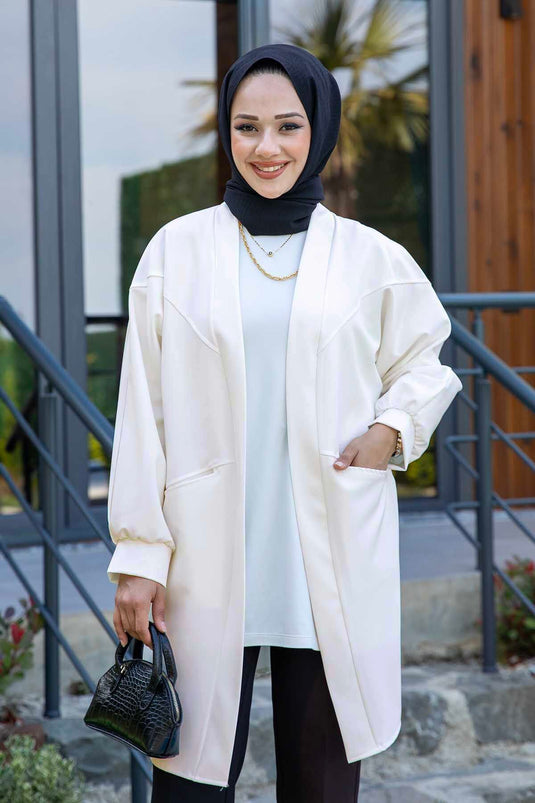 جاكيت حجاب أطلس مع جيوب جانبية حجرية