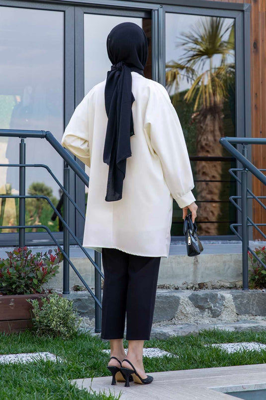 جاكيت حجاب أطلس مع جيوب جانبية حجرية