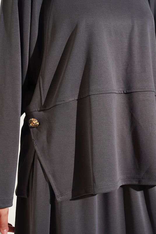 Ensemble Deux Pièces Avec Jupe Détails Boutons Fumée