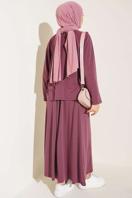 Conjunto De Dos Piezas Con Falda Y Detalles De Botones Morado