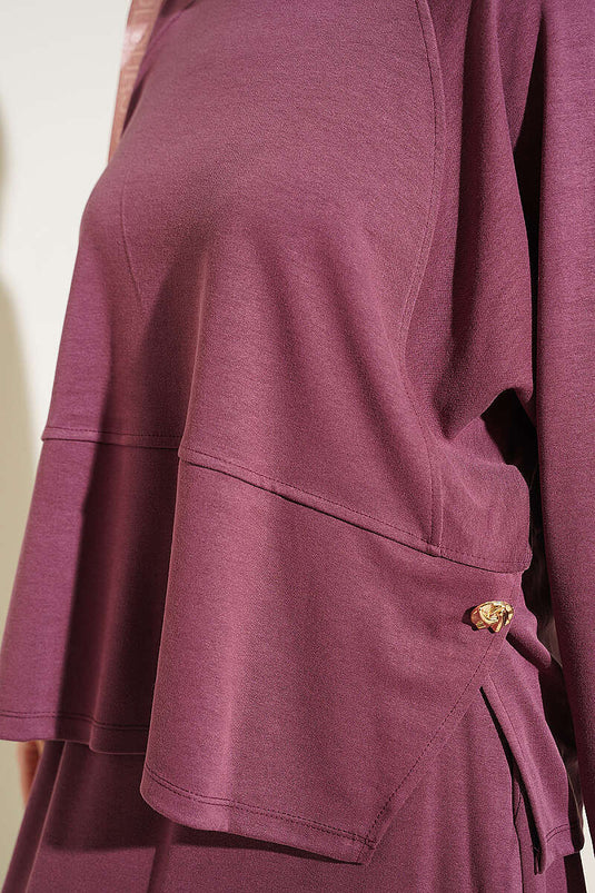 Ensemble Deux Pièces Jupe Détails Boutons Violet