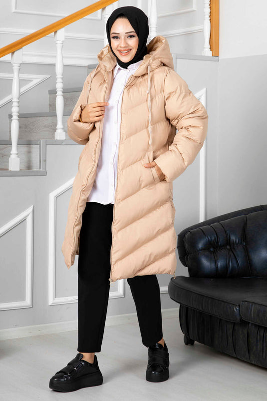 Manteau Hijab Gonflable avec Fermetures Latérales Crème