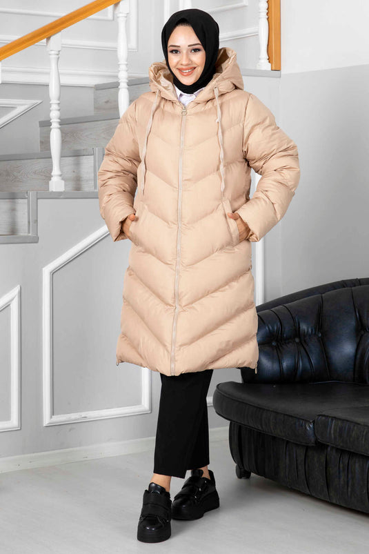 Manteau Hijab Gonflable avec Fermetures Latérales Crème