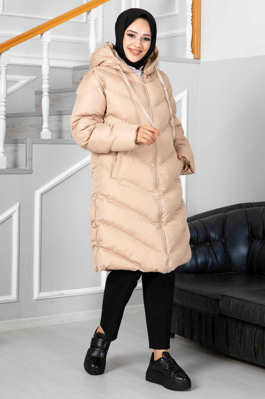 Manteau Hijab Gonflable avec Fermetures Latérales Crème