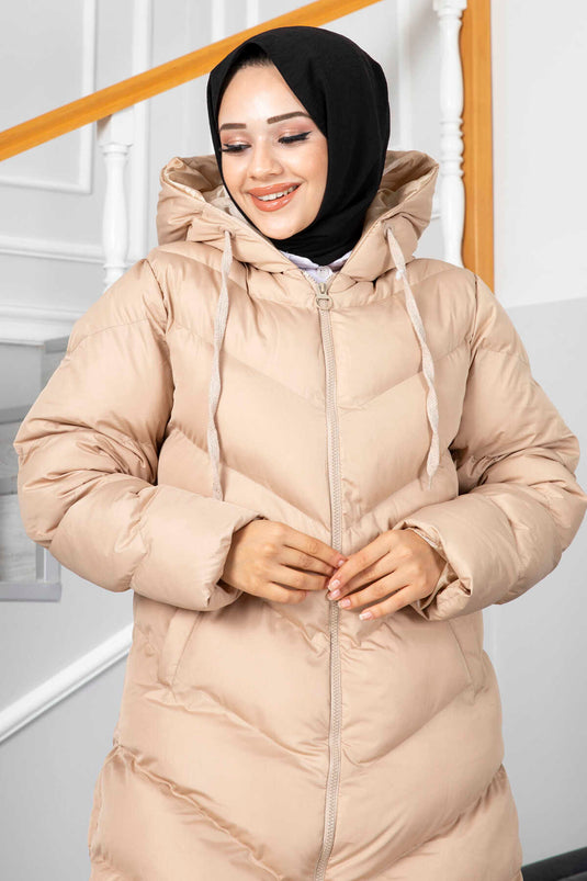 Manteau Hijab Gonflable avec Fermetures Latérales Crème