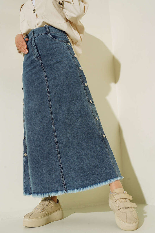 Jupe Jeans avec Boutons Métalliques sur les Côtés