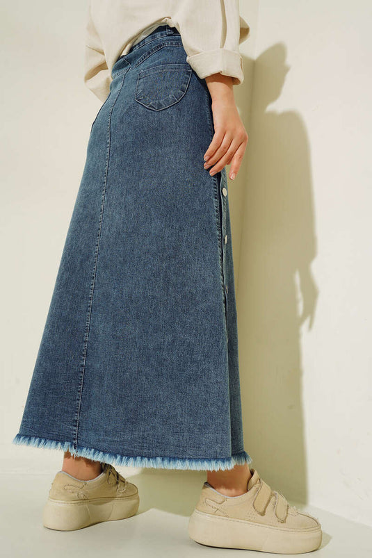 Jupe Jeans avec Boutons Métalliques sur les Côtés