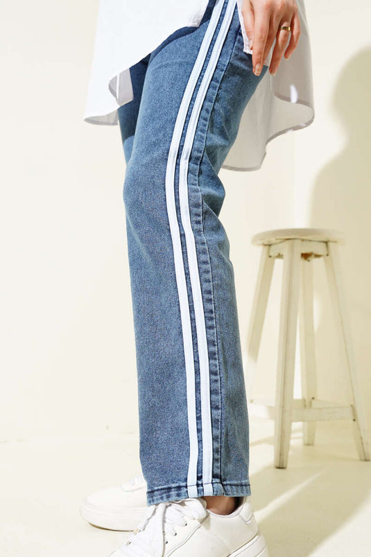 Pantalon en jean à rayures latérales