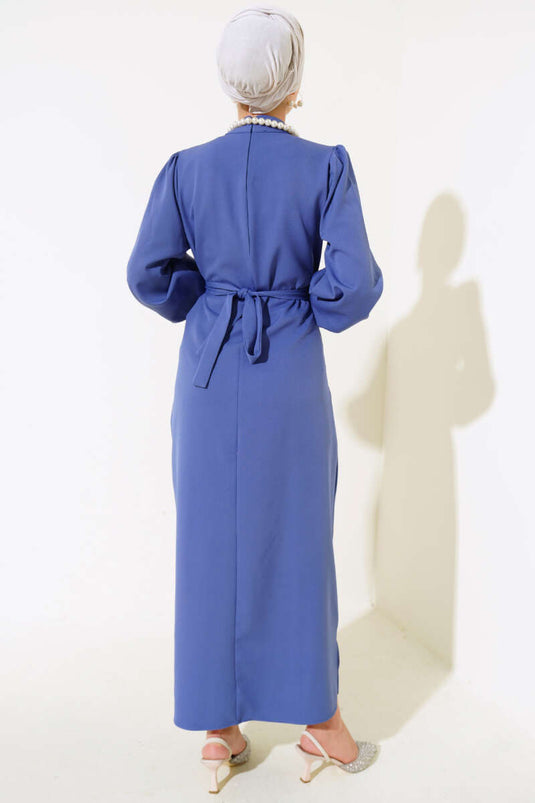 Robe à fentes latérales indigo