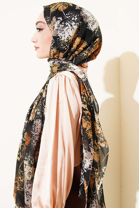 Foulard série Aya motif feuille moutarde