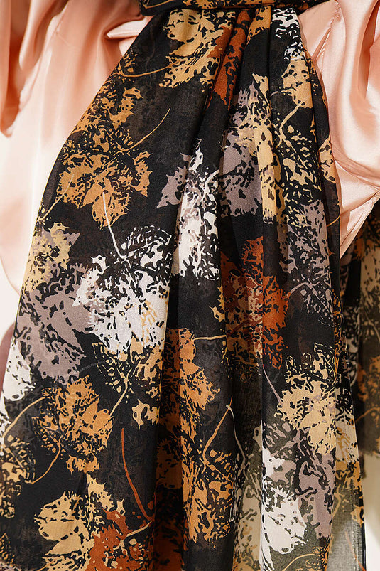 Foulard série Aya motif feuille moutarde