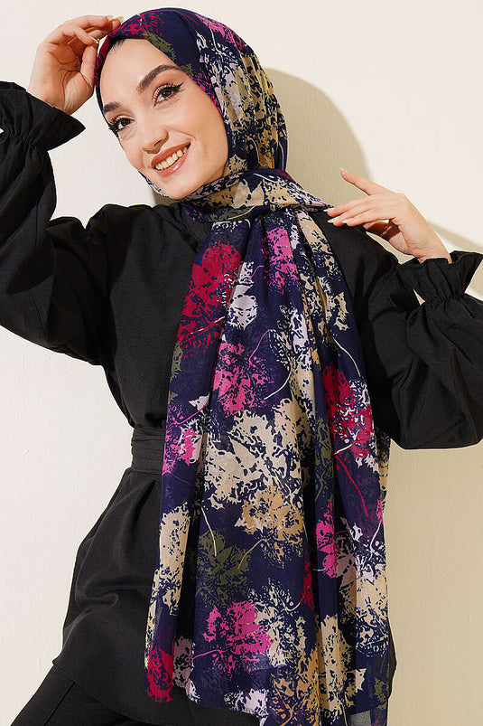 Yaprak Muster Aya Serie Schal Dunkelblau Fuchsia