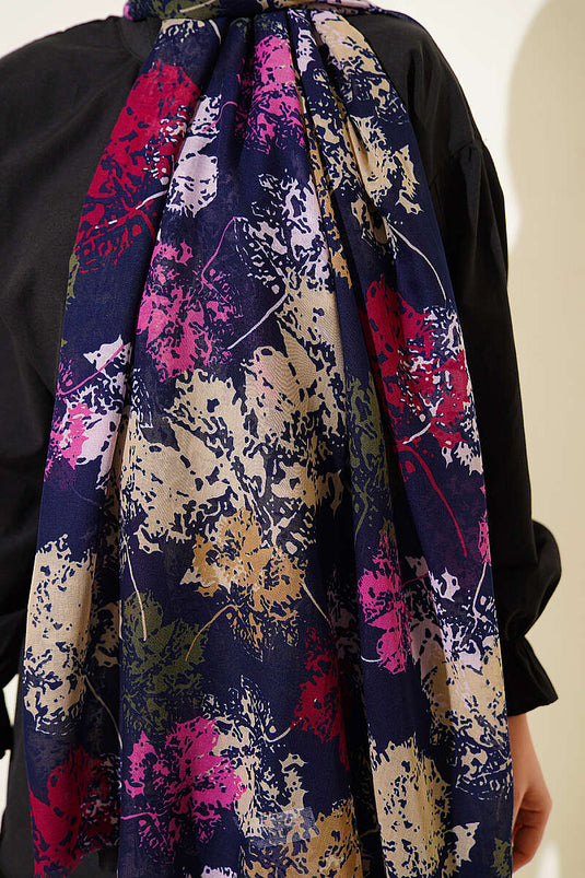 Yaprak Muster Aya Serie Schal Dunkelblau Fuchsia