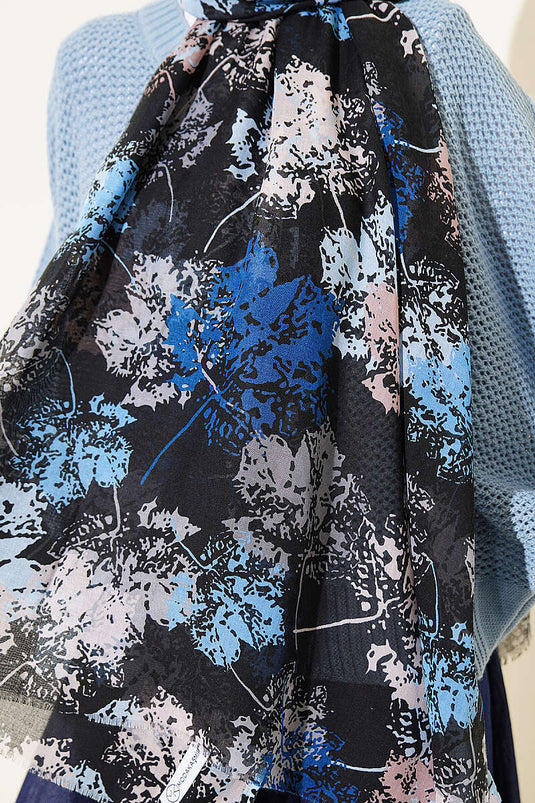 Foulard de la série Aya motif feuille bleu saphir