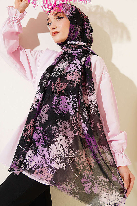 Yaprak Desen Aya Série Châle Noir Violet