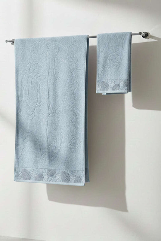 Yaprak Desen Banyo Havlu 2'li Takım Bebe Mavi