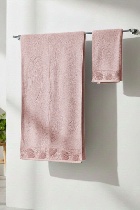Yaprak Desen Banyo Havlu 2'li Takım Somon