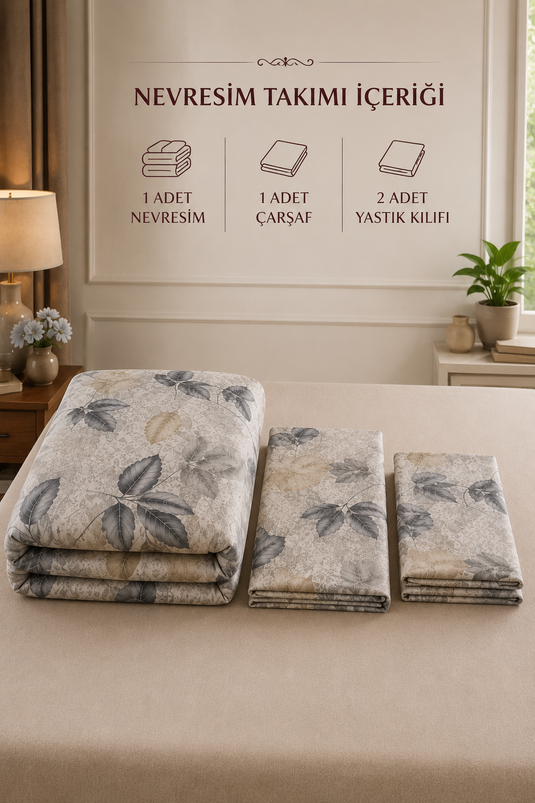 Leaf Pattern Double Duvet Cover Set Black