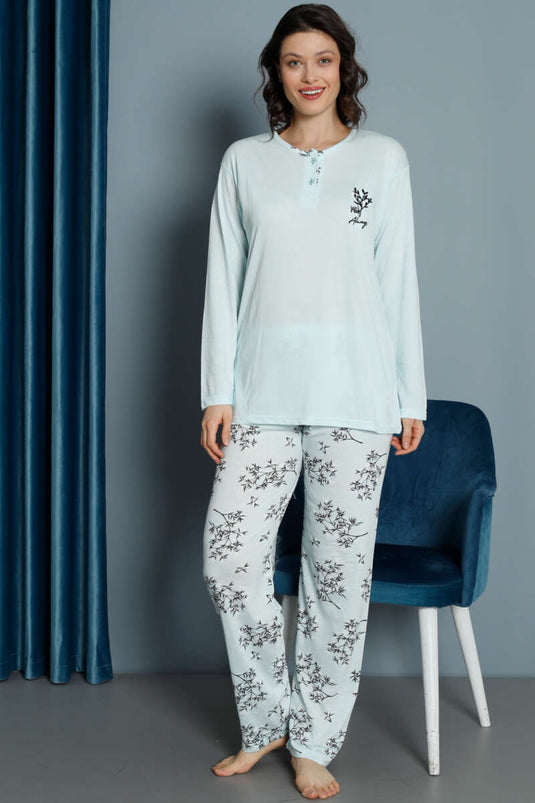 Ensemble pyjama en viscose à motif de feuilles, couleur menthe