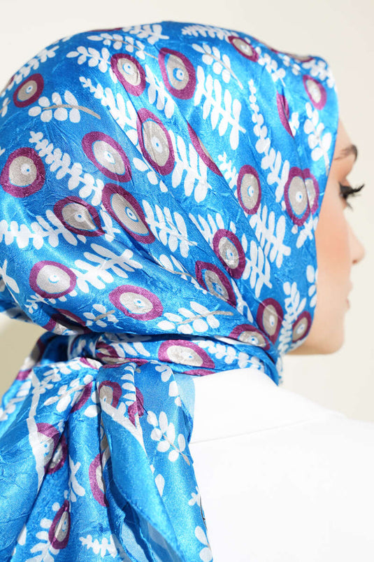 Yaprak Desenli Bambu Eşarp Saks