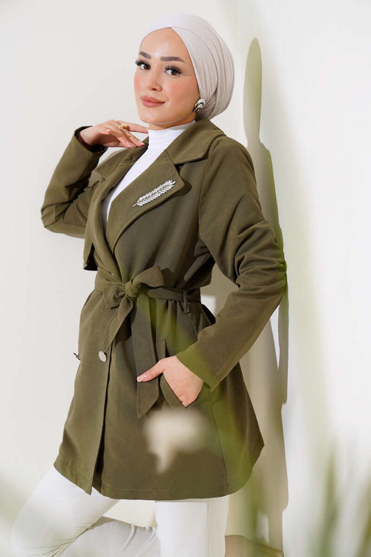 Leaf Stone Cape Trenchcoat Khaki