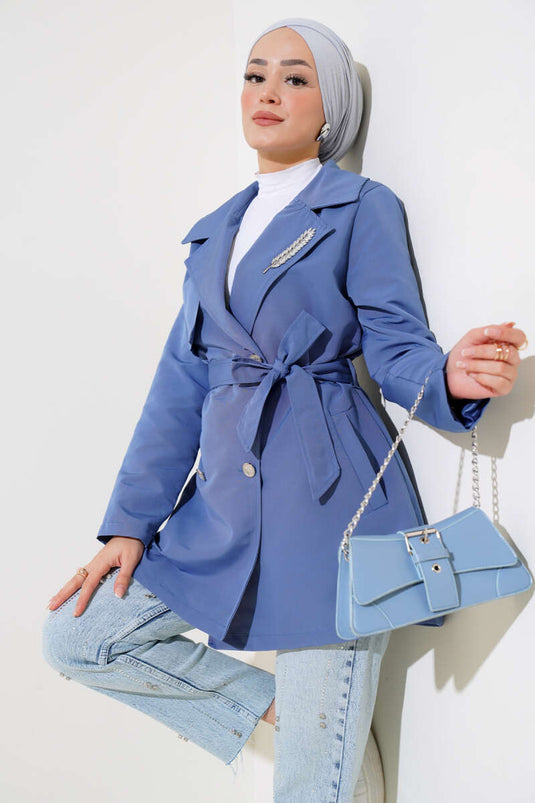 Trench coat mantella in pietra foglia indaco