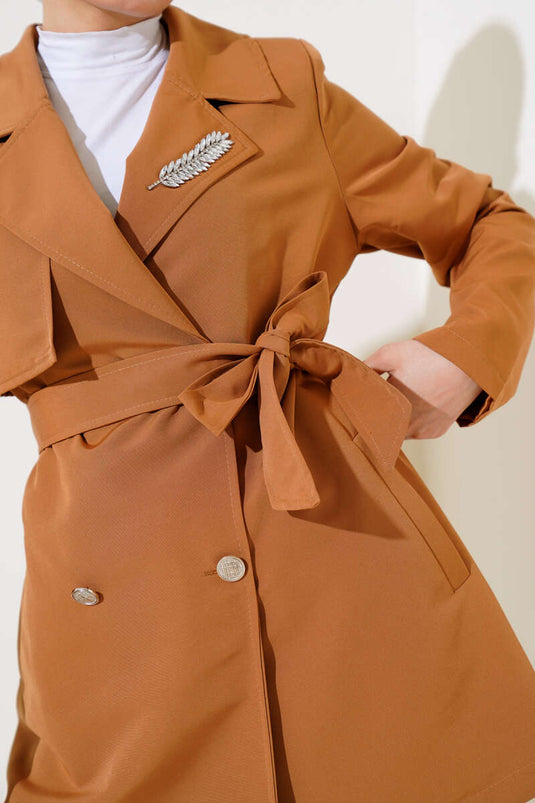 Trench-Coat Cape En Pierre Feuille Tan