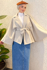 Poncho Gris À Manches Chauve-Souris Et Détails À Nouer