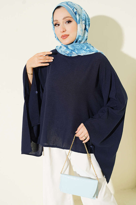 Yarasa Kol Basic Bluz Lacivert