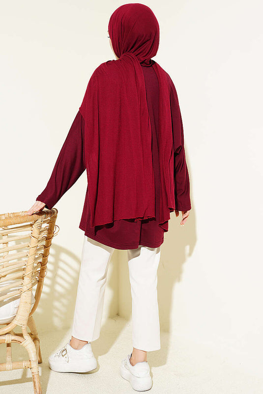Batwing Sleeve Basic Loyşa Tunic Burgundy