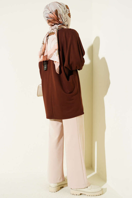 Batwing Sleeve Basic Loyşa Tunic Coffee