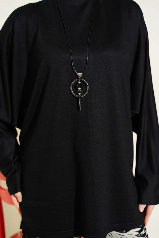 Batwing Sleeve Basic Loyşa Tunic Black