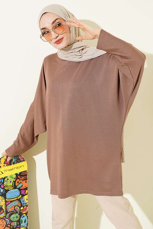 Batwing Sleeve Basic Loyşa Tunic Mink