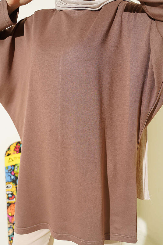 Batwing Sleeve Basic Loyşa Tunic Mink