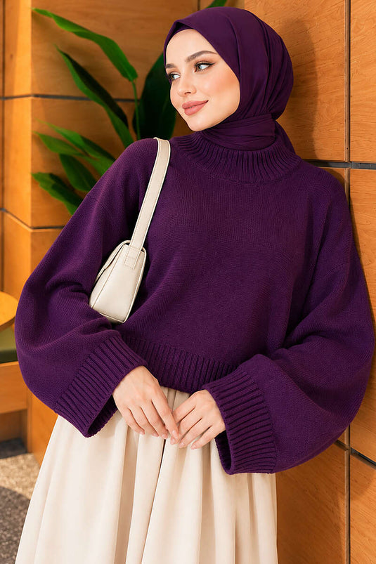 Yarasa Kol Basic Triko Kazak Mor